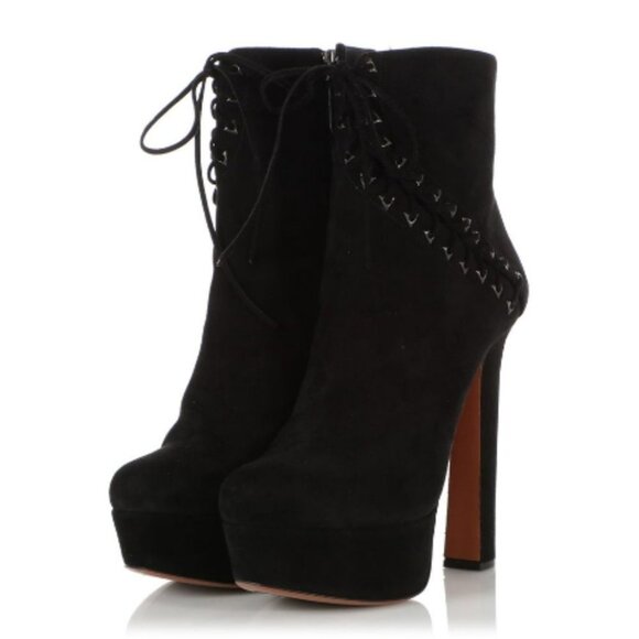 ALAIA Black Suede Lace Up Corset Platform high heel Ankle Booties + dust bag 39 - Picture 1 of 15